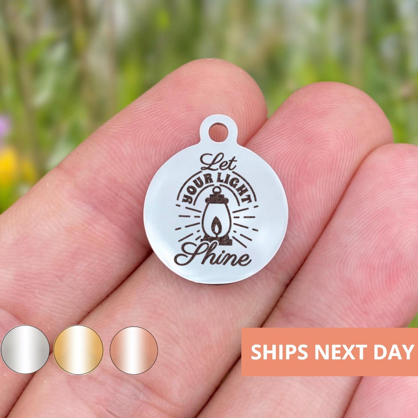 Let Your Light Shine Charms Custom Engraved Charms Personalized Stainless Steel Jewelry Faith Charms BULK Options WK1909