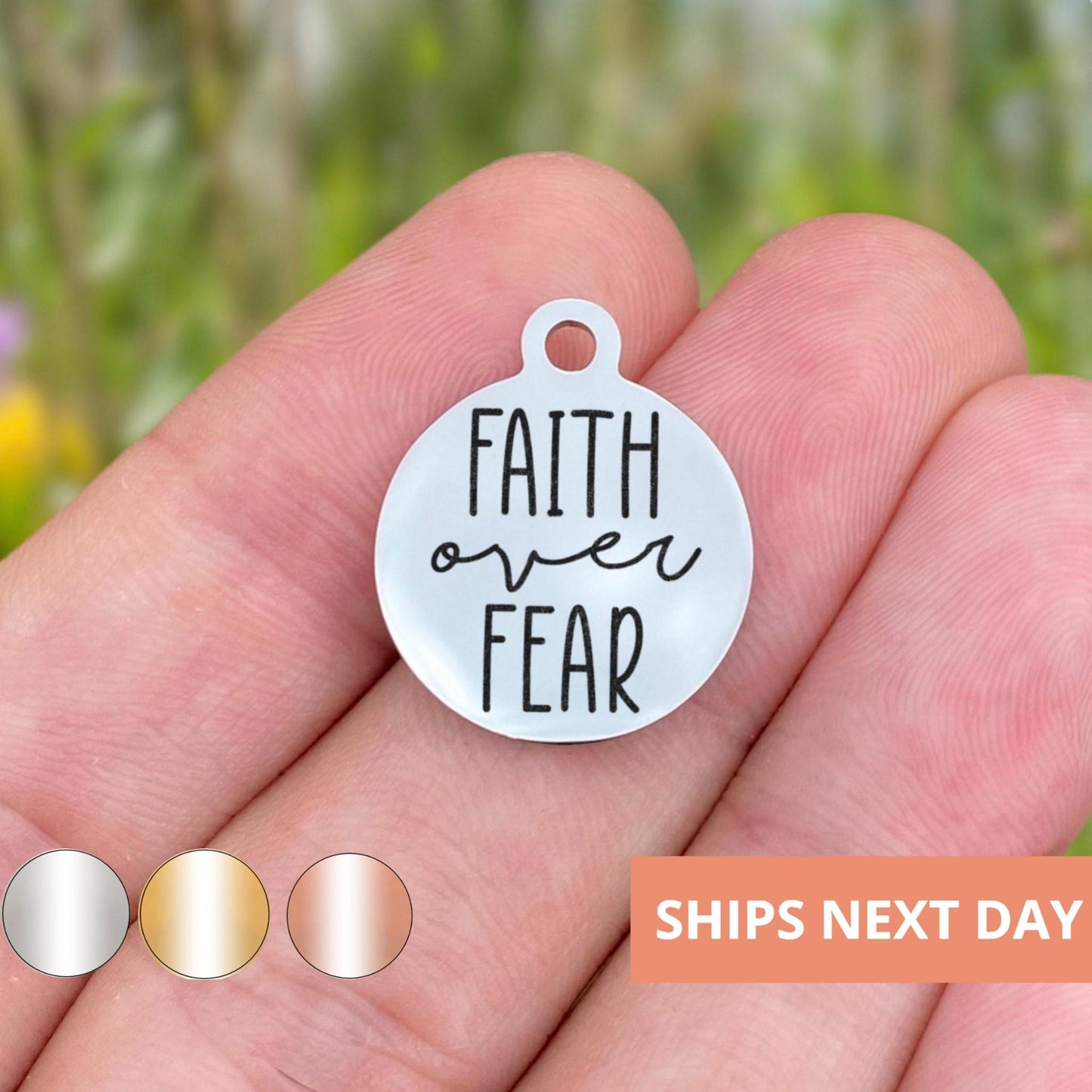 Faith Over Fear Charms Custom Engraved Charms Personalized Stainless Steel Jewelry Faith Charms BULK Options WK1837