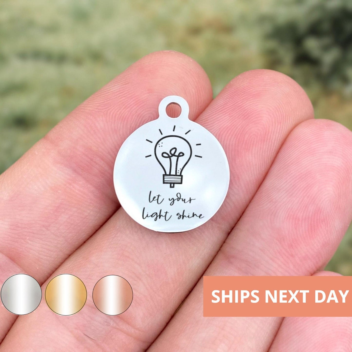 Let Your Light Shine Charms Custom Engraved Charms Personalized Stainless Steel Jewelry Faith Charms BULK Options WK1830
