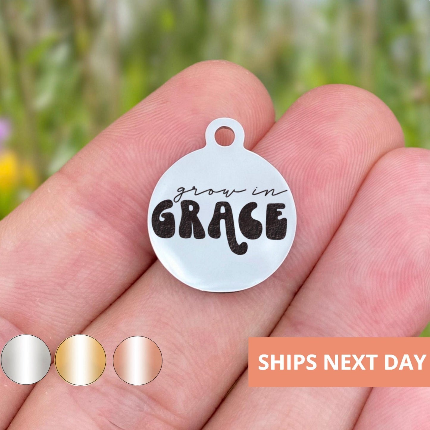 Grow In Grace Charms Custom Engraved Charms Personalized Stainless Steel Jewelry Faith Charms BULK Options WK1880