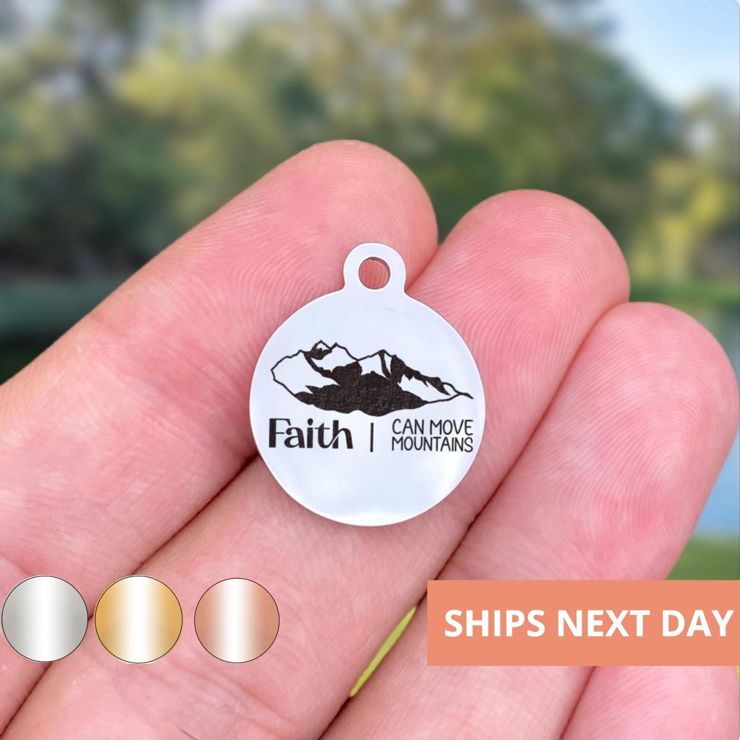 Faith Can Move Mountains Charms Custom Engraved Charms Personalized Stainless Steel Jewelry Faith Charms BULK Options WK1879