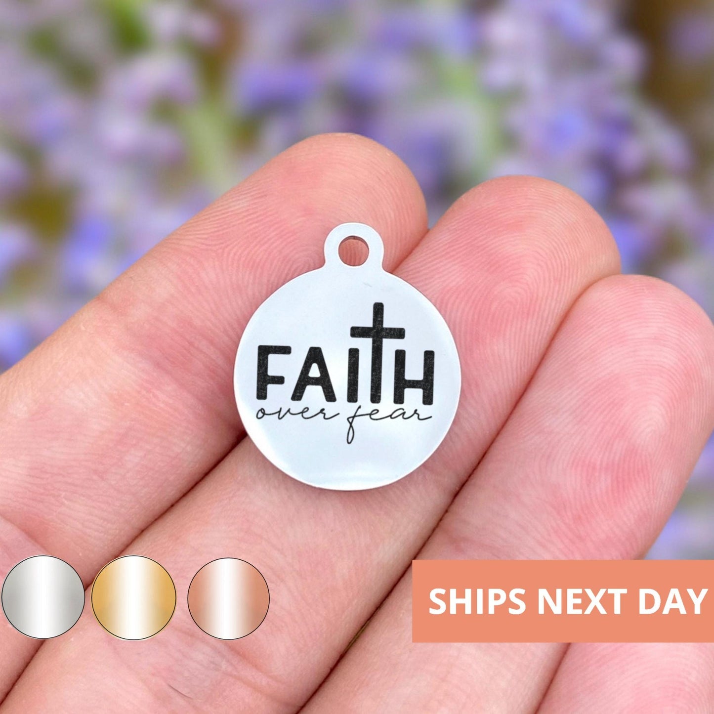 Faith Over Fear Charms Custom Engraved Charms Personalized Stainless Steel Jewelry Faith Charms BULK Options WK1801