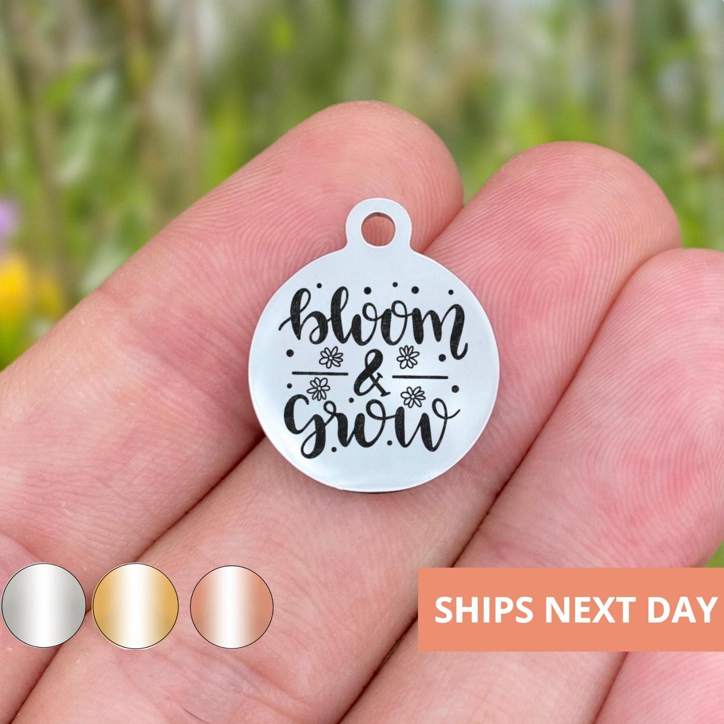 Bloom And Grow Charms Custom Engraved Charms Personalized Stainless Steel Jewelry Inspirational Charms BULK Options WK1393