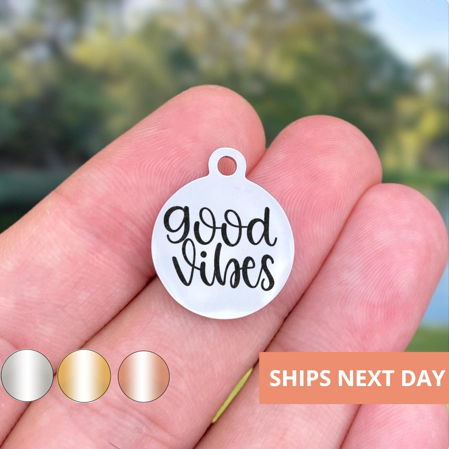 Good Vibes Charms Custom Engraved Charms Personalized Stainless Steel Jewelry Motivational Charms BULK Options WK1351