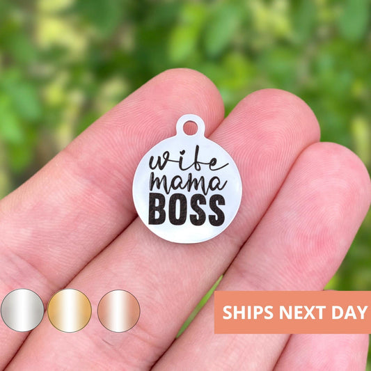 Wife Mama Boss Charms Custom Engraved Charms Personalized Stainless Steel Jewelry Mom Charms BULK Options WK1895