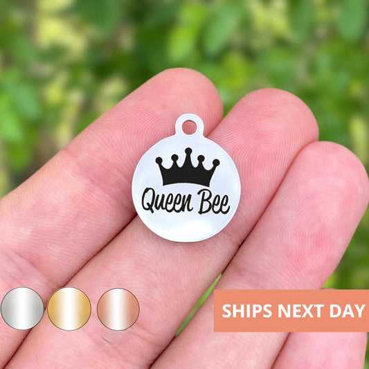 Queen Bee Charms Custom Engraved Charms Personalized Stainless Steel Jewelry Inspirational Charms BULK Options WK153