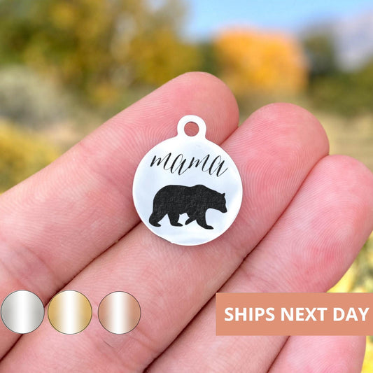 Mama Bear Charms Custom Engraved Charms Personalized Stainless Steel Jewelry Inspirational Charms BULK Options WK157