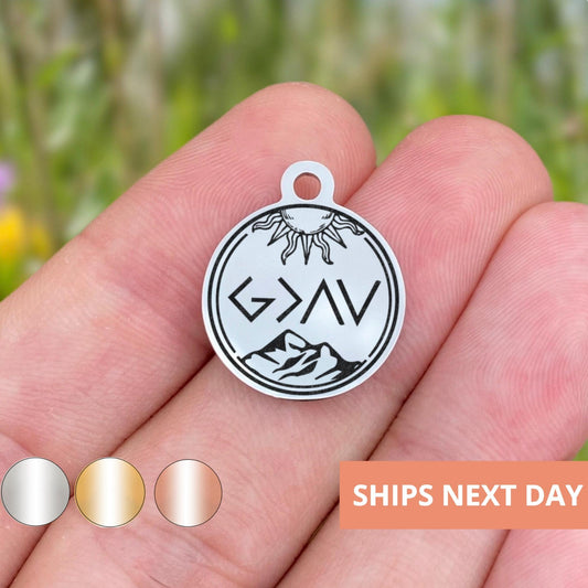God Is Greater Than My Highs And Lows Charms Custom Engraved Charms Personalized Stainless Steel Jewelry Faith Charms BULK Options WK1819