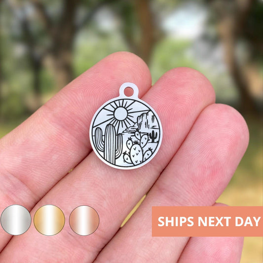 Desert Scenery Charms Custom Engraved Charms Personalized Stainless Steel Jewelry Boho Charms BULK Options WK1807
