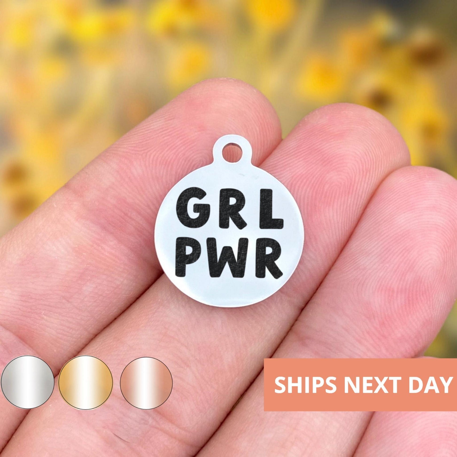 Girl Power Charms Custom Engraved Charms Personalized Stainless Steel Jewelry Motivational Charms BULK Options WK1806