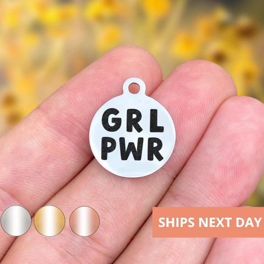 Girl Power Charms Custom Engraved Charms Personalized Stainless Steel Jewelry Motivational Charms BULK Options WK1806