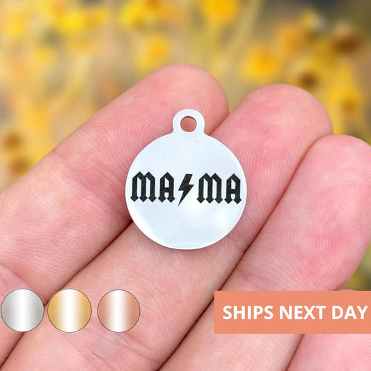 Rocker Mama Charms Custom Engraved Charms Personalized Stainless Steel Jewelry Mom Charms BULK Options WK1803