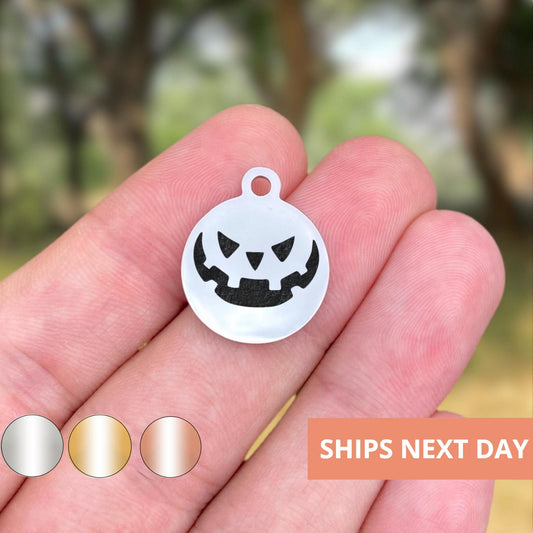 Jack O Lantern Charms Custom Engraved Charms Personalized Stainless Steel Jewelry Holiday Charms BULK Options WK1760