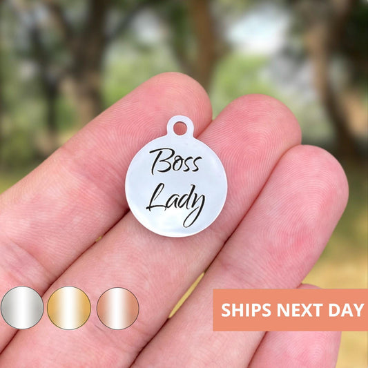 Boss Lady Charms Custom Engraved Charms Personalized Stainless Steel Jewelry Inspirational Charms BULK Options WK345