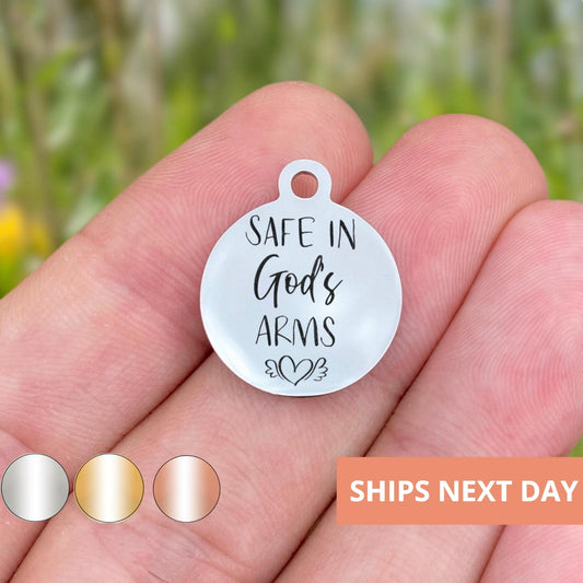 Safe In God's Arms Charms Custom Engraved Charms Personalized Stainless Steel Jewelry Memorial Charms BULK Options WK1281