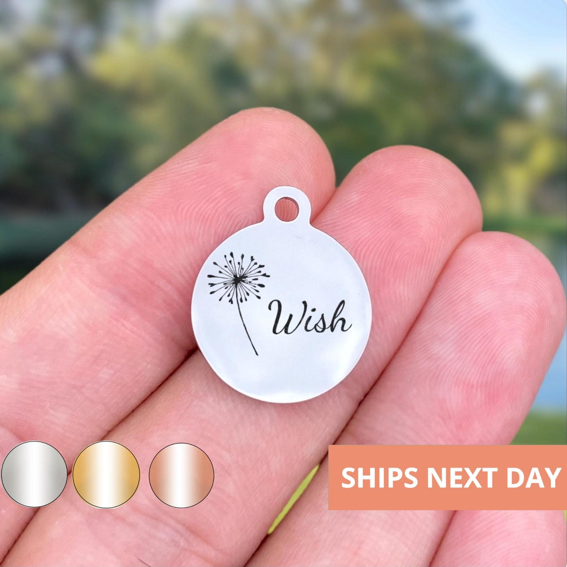 Wish Dandelion Charms Custom Engraved Charms Personalized Stainless Steel Jewelry Inspirational Charms BULK Options WK50