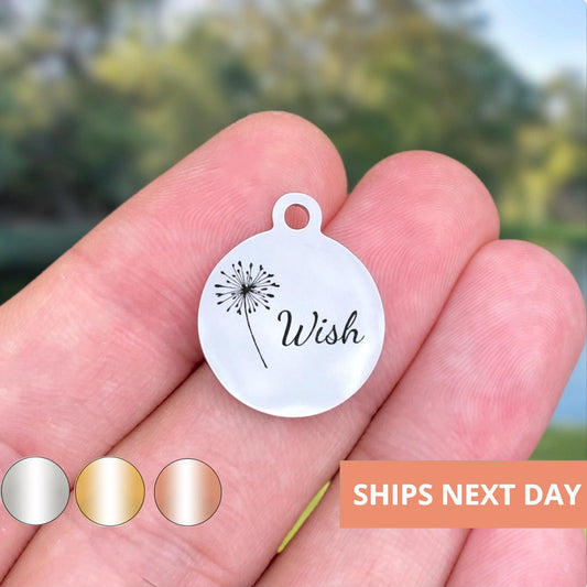 Wish Dandelion Charms Custom Engraved Charms Personalized Stainless Steel Jewelry Inspirational Charms BULK Options WK50