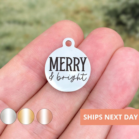Merry And Bright Charms Custom Engraved Charms Personalized Stainless Steel Jewelry Holiday Charms BULK Options WK1893