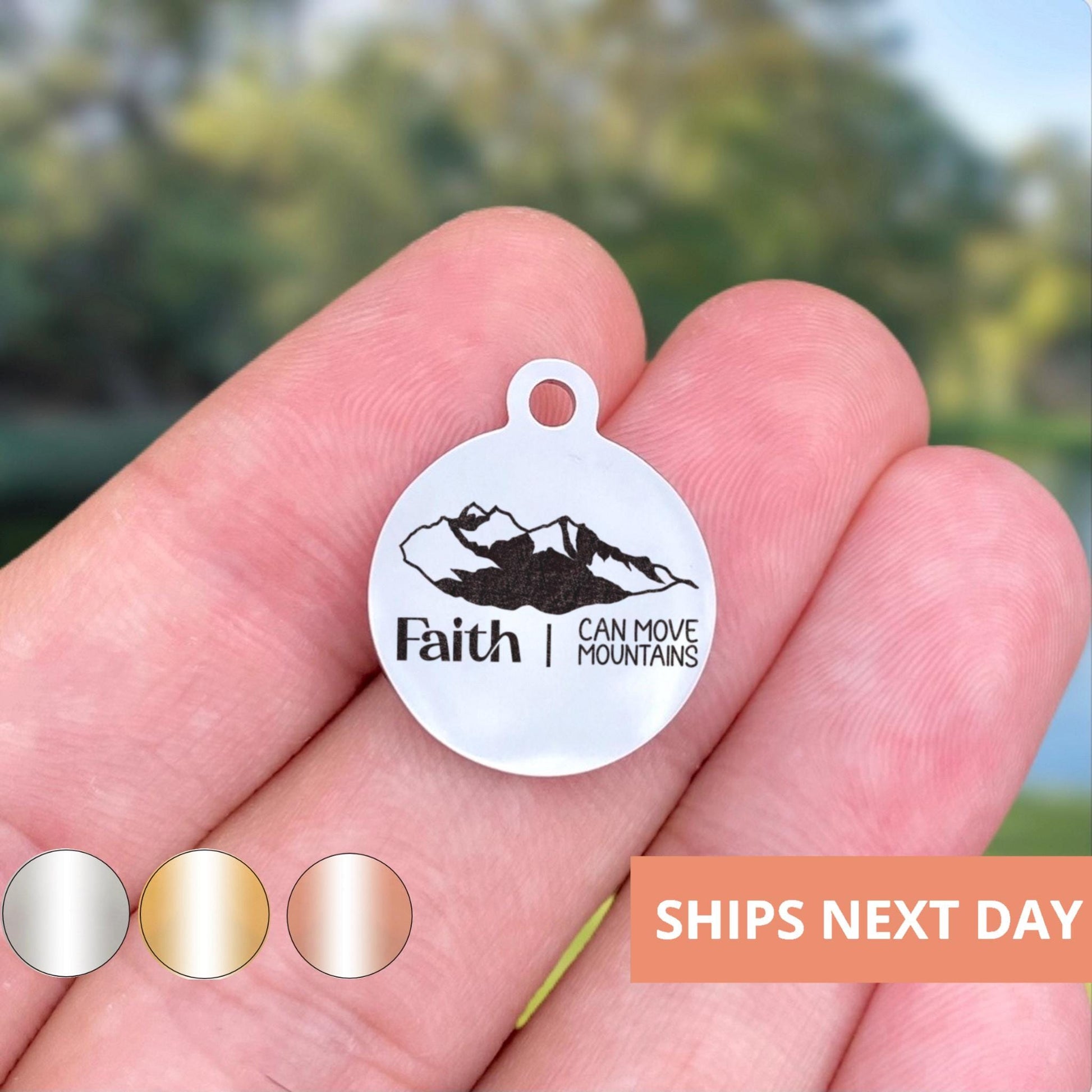Faith Can Move Mountains Charms Custom Engraved Charms Personalized Stainless Steel Jewelry Faith Charms BULK Options WK1879