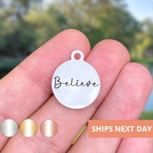 Believe Charms Custom Engraved Charms Personalized Stainless Steel Jewelry Faith Charms BULK Options WK1848