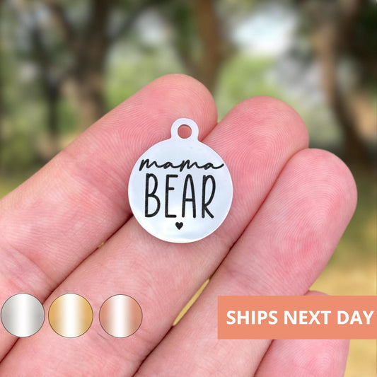 Mama Bear Charms Custom Engraved Charms Personalized Stainless Steel Jewelry Mom Charms BULK Options WK1838