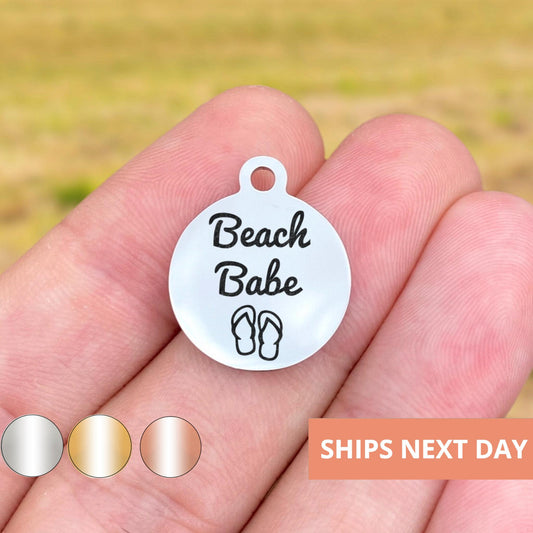 Beach Babe Charms Custom Engraved Charms Personalized Stainless Steel Jewelry Boho Charms BULK Options WK210