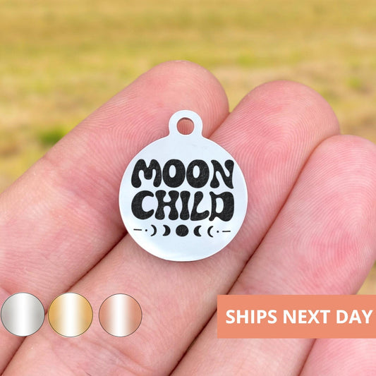 Moon Child Charms Custom Engraved Charms Personalized Stainless Steel Jewelry Boho Charms BULK Options WK1825