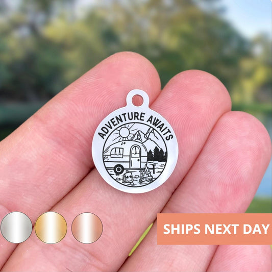 Adventure Awaits Charms Custom Engraved Charms Personalized Stainless Steel Jewelry Adventure Charms BULK Options WK1812