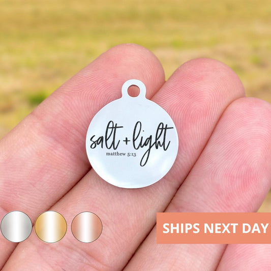 Salt And Light Charms Custom Engraved Charms Personalized Stainless Steel Jewelry Faith Charms BULK Options WK1805