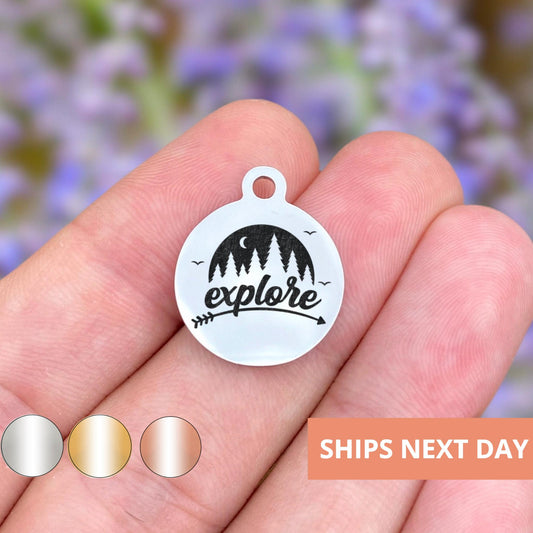Explore Charms Custom Engraved Charms Personalized Stainless Steel Jewelry Adventure Charms BULK Options WK1786