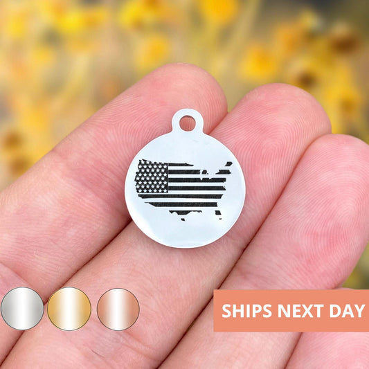 American Flag USA Charms Custom Engraved Charms Personalized Stainless Steel Jewelry Inspirational Charms BULK Options WK588