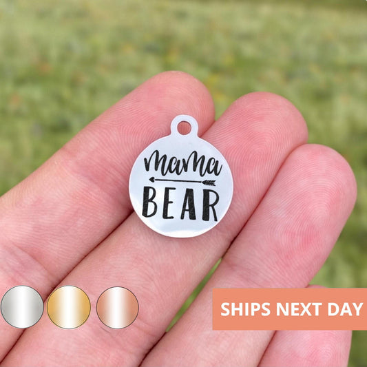 Mama Bear Charms Custom Engraved Charms Personalized Stainless Steel Jewelry Inspirational Charms BULK Options WK701