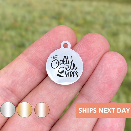 Salty Vibes Charms Custom Engraved Charms Personalized Stainless Steel Jewelry Beach Charms BULK Options WK1600