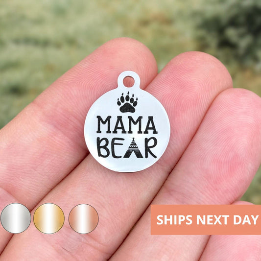Mama Bear Charms Custom Engraved Charms Personalized Stainless Steel Jewelry Mom Charms BULK Options WK1397