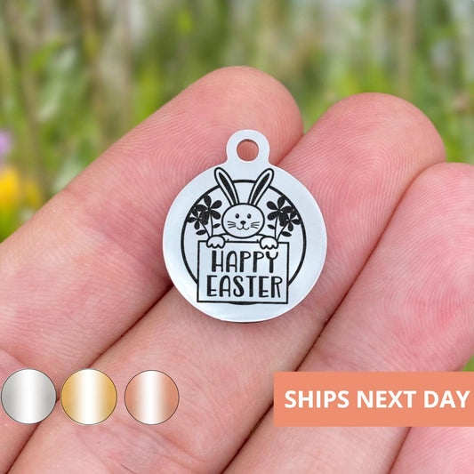 Happy Easter Charms Custom Engraved Charms Personalized Stainless Steel Jewelry Holiday Charms BULK Options WK1375