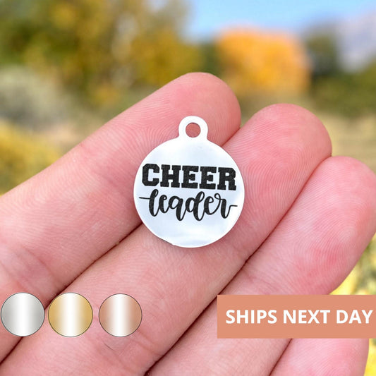 Cheer Leader Charms Custom Engraved Charms Personalized Stainless Steel Jewelry Sport Charms BULK Options WK1330