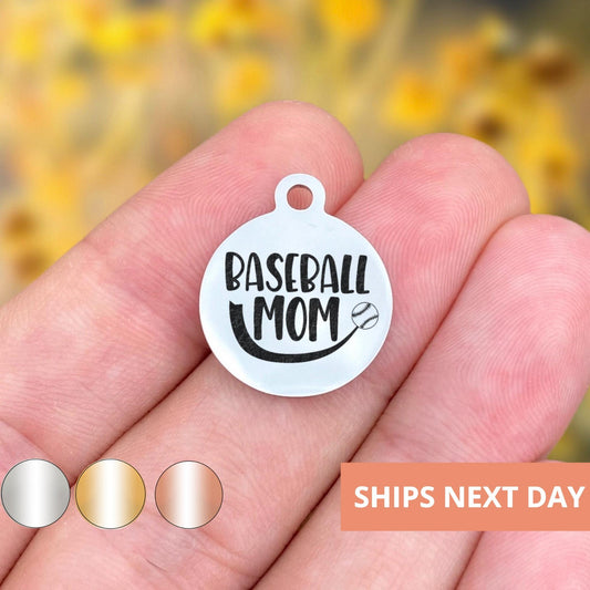 Baseball Mom Charms Custom Engraved Charms Personalized Stainless Steel Jewelry Sport Charms BULK Options WK1323