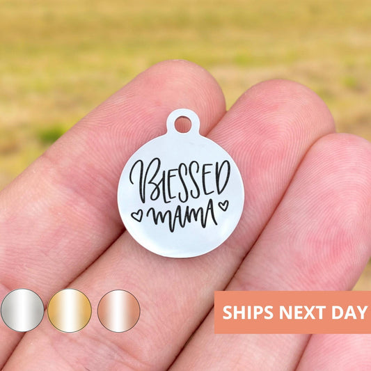 Blessed Mama Charms Custom Engraved Charms Personalized Stainless Steel Jewelry Mom Charms BULK Options WK1402