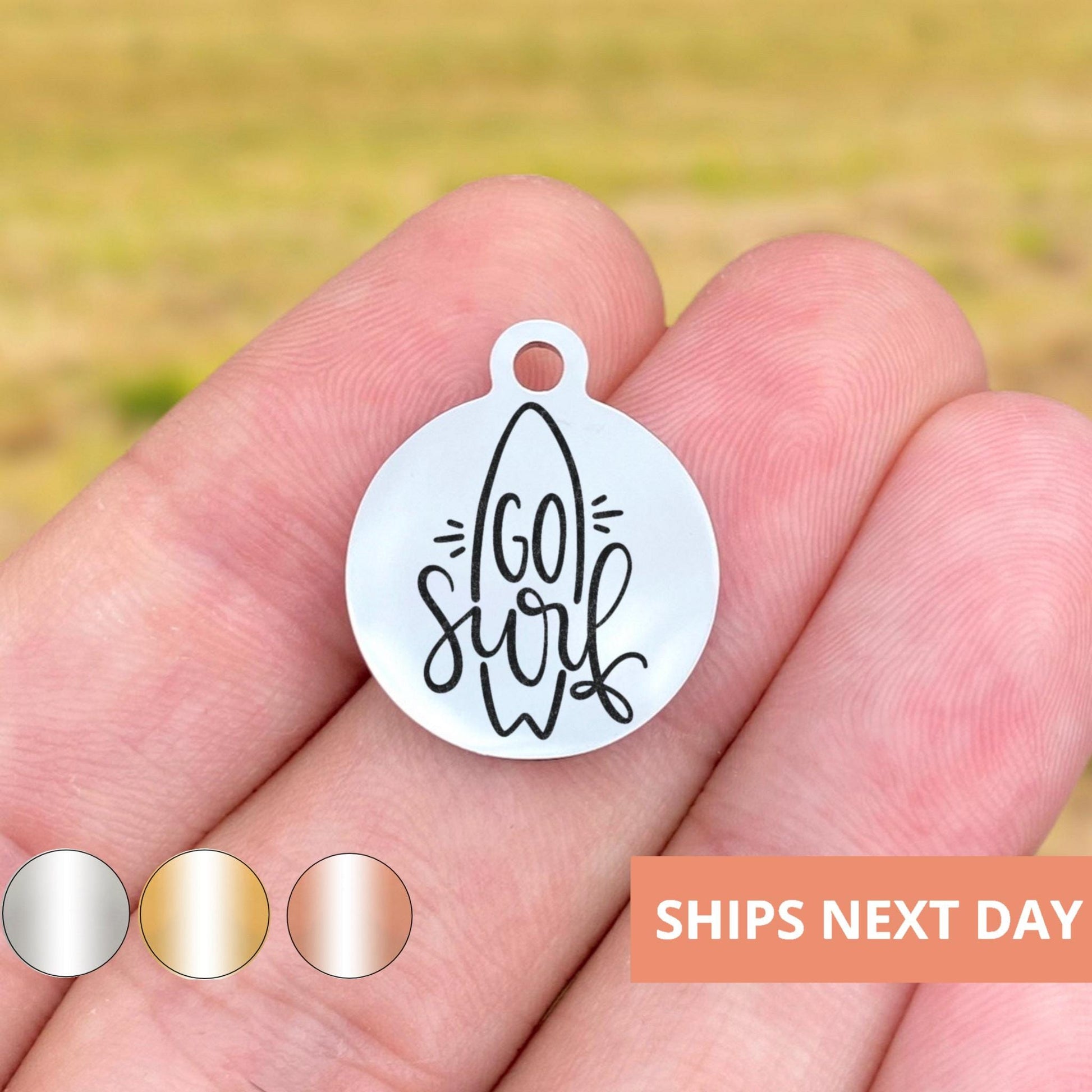 Go Surf Charms Custom Engraved Charms Personalized Stainless Steel Jewelry Sport Charms BULK Options WK1340