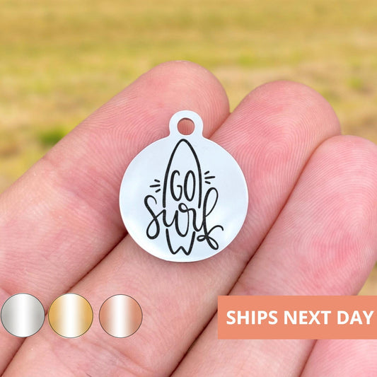 Go Surf Charms Custom Engraved Charms Personalized Stainless Steel Jewelry Sport Charms BULK Options WK1340