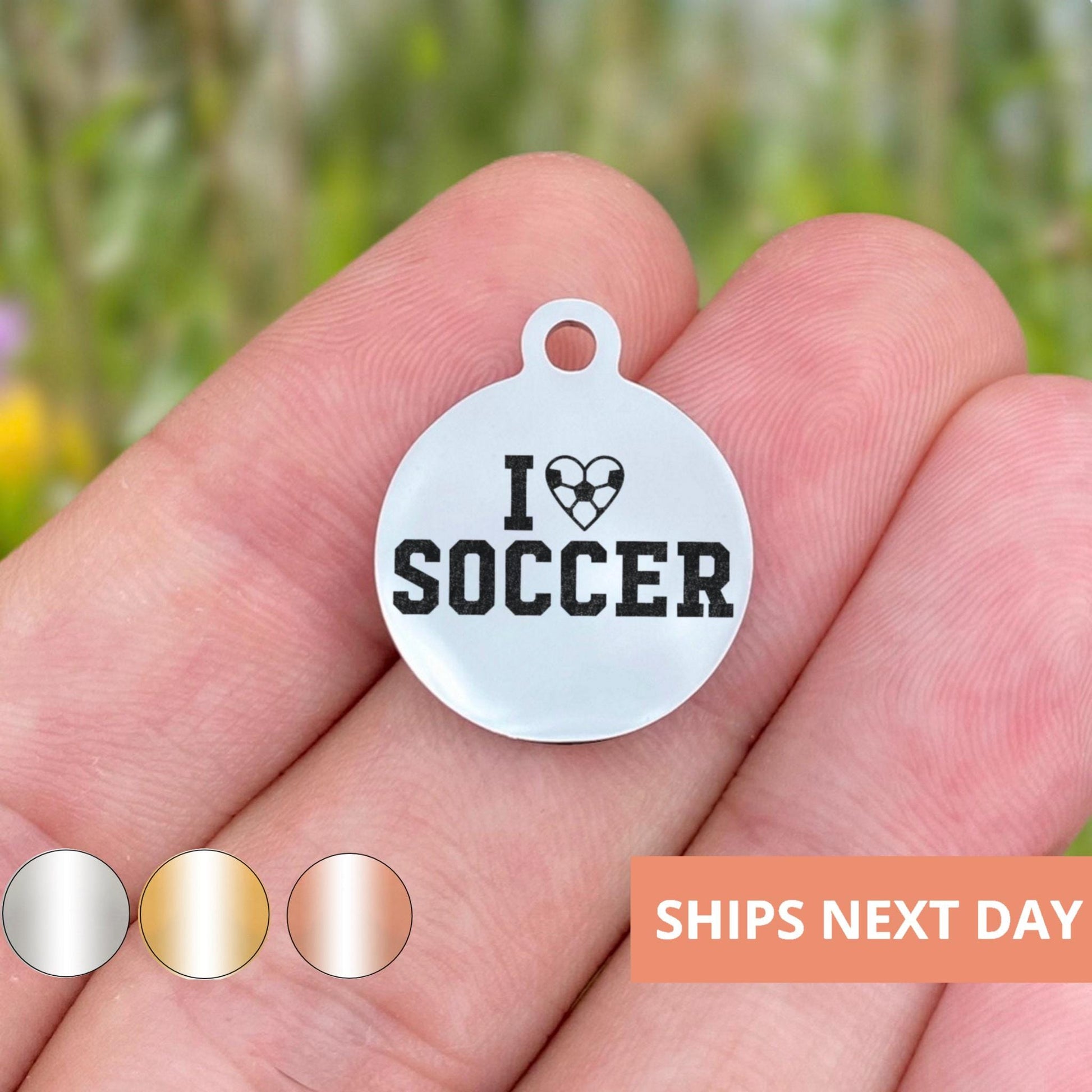 I Love Soccer Charms Custom Engraved Charms Personalized Stainless Steel Jewelry Sport Charms BULK Options WK1329