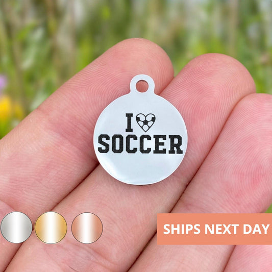 I Love Soccer Charms Custom Engraved Charms Personalized Stainless Steel Jewelry Sport Charms BULK Options WK1329